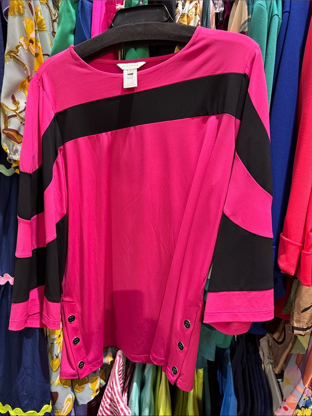 Multiples Hot Pink and Black Colorblock Long Sleeve Top